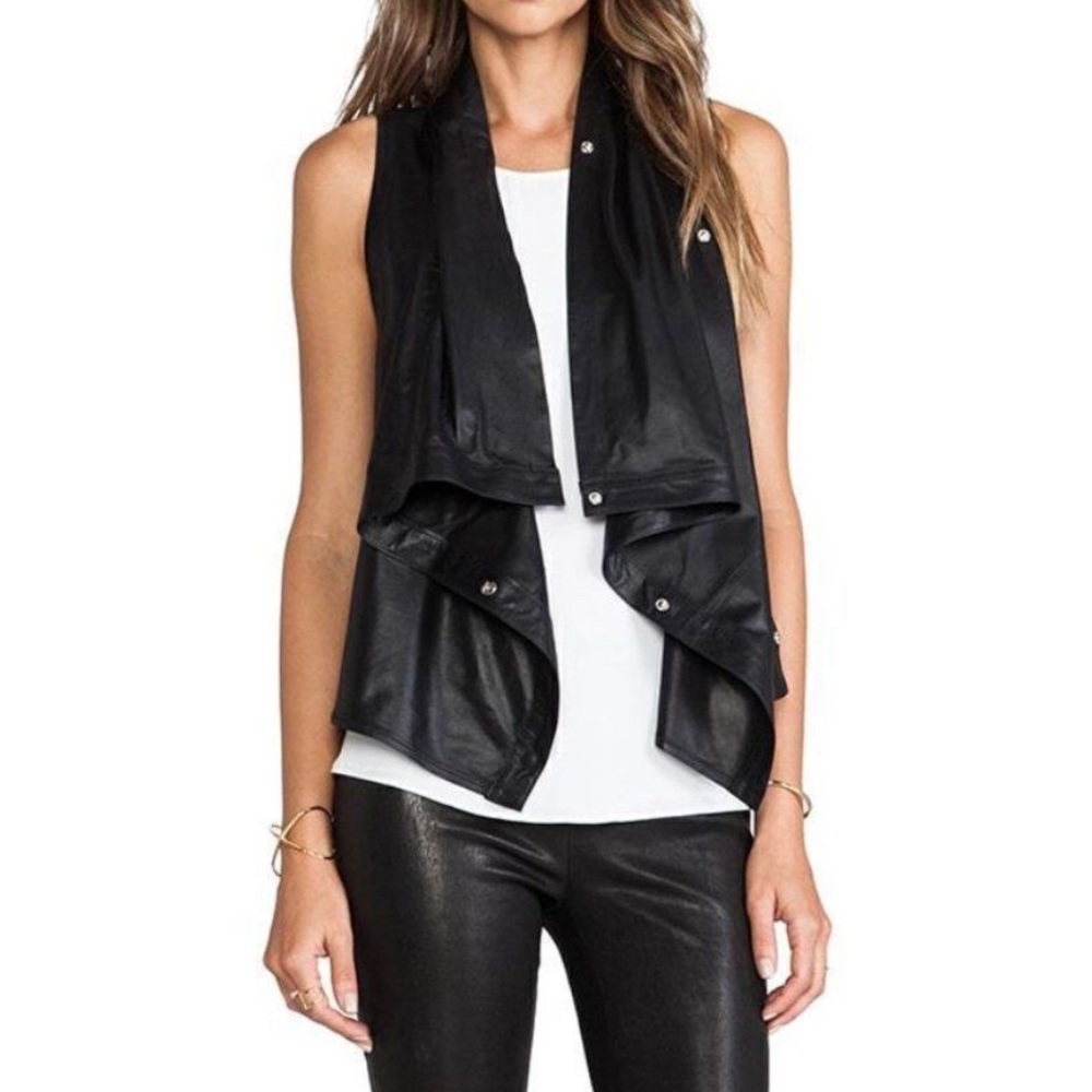 Lamarque Sarai Cowl Neck Vest 100% Leather Moto Vest Size Medium - Picture 10 of 10